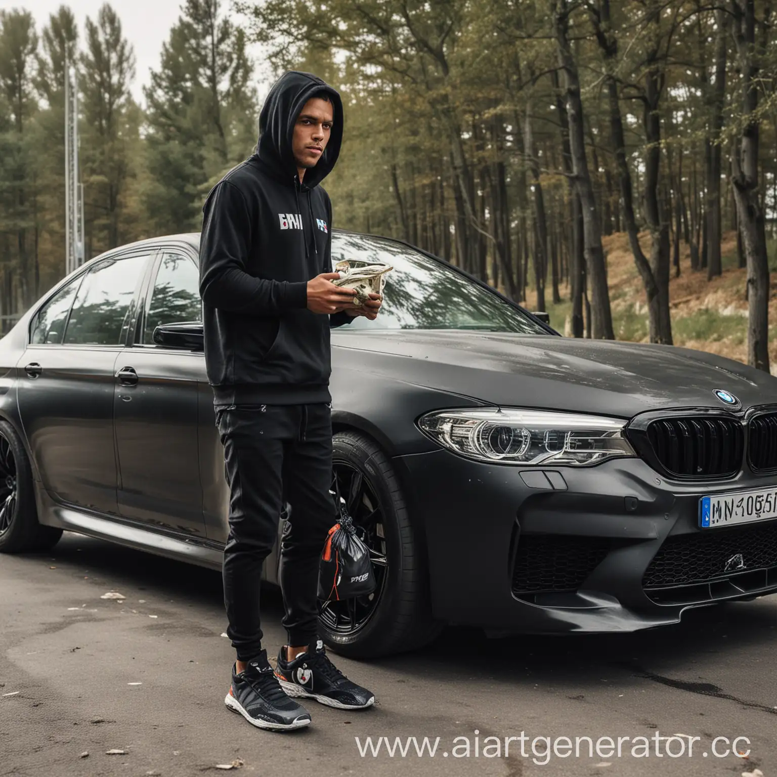 Luxury-BMW-M5-F90-with-Man-and-Money-Bag