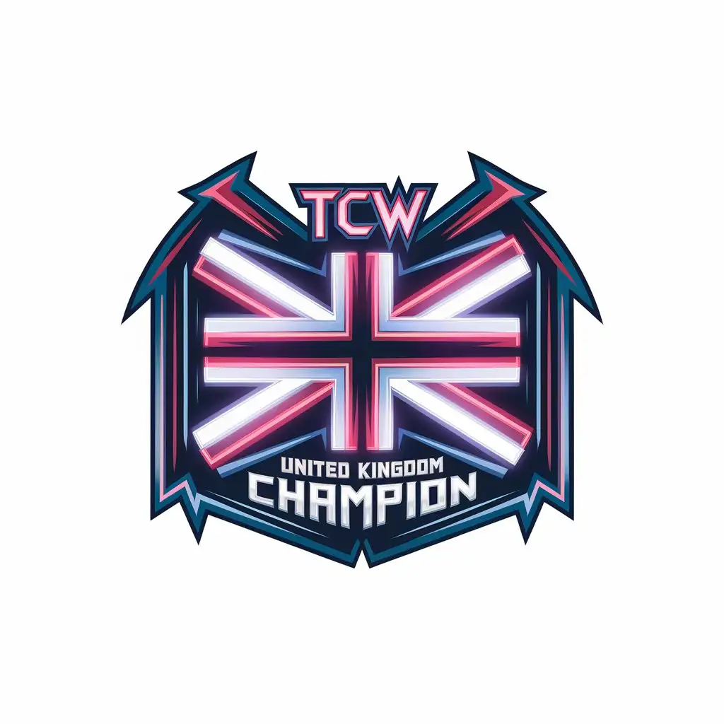 LOGO Design for TCW United Kingdom Champion Gothic UK Flag in Neon Red White Blue