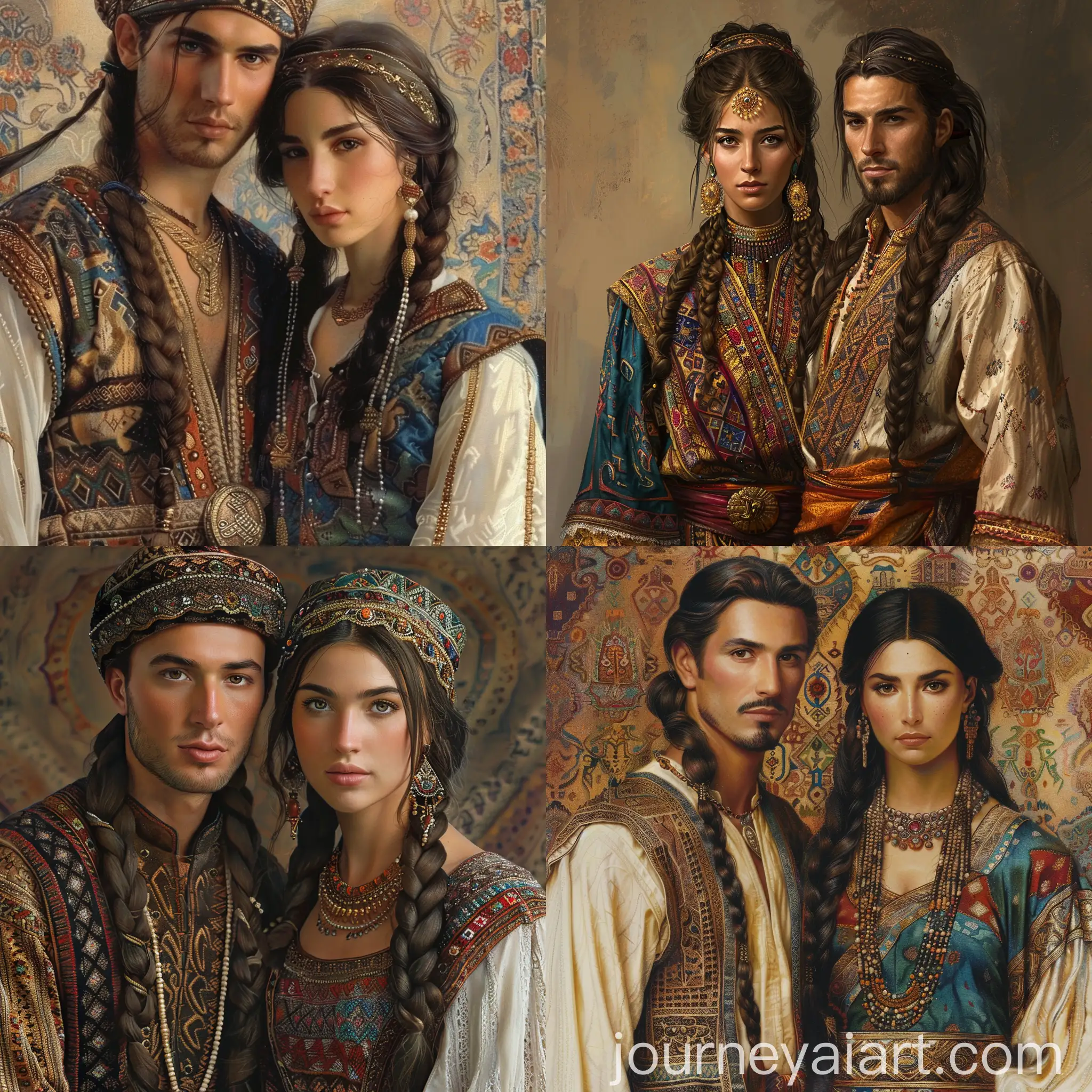 Central-Asian-Seljuk-Empire-Turkish-Couple-in-Traditional-Ethnic-Clothing