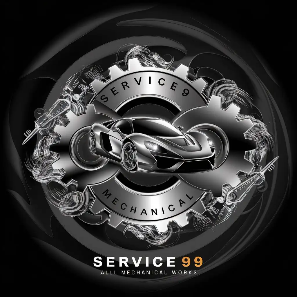 LOGO Design for Service99 Futuristic Monochrome Super Car and Gears Theme