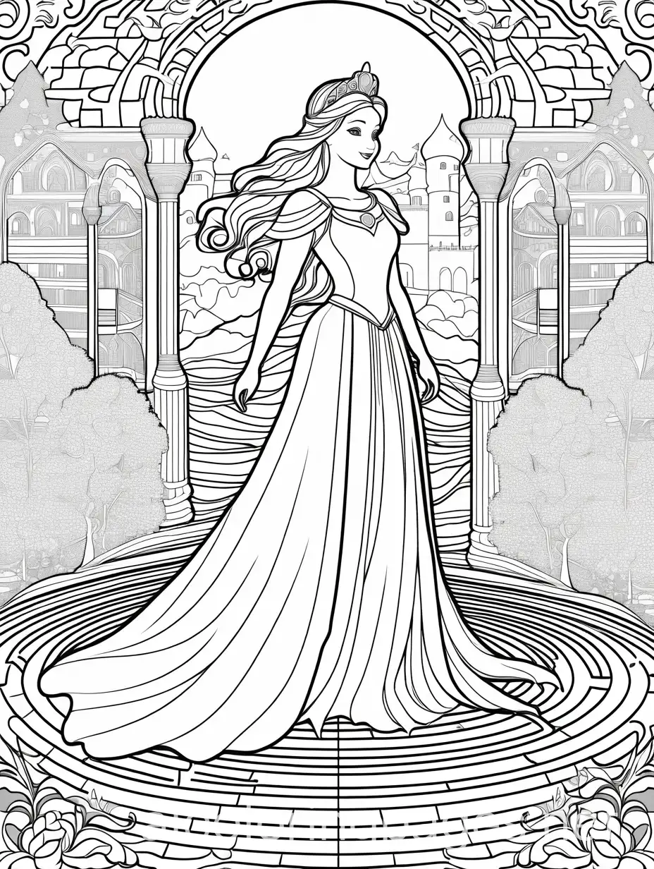 Princess-Solves-Puzzles-in-Magical-Labyrinth-Coloring-Page