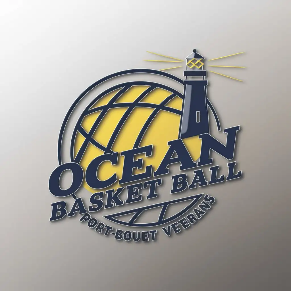 LOGO Design for Ocean Basket Ball 3D Basket Ball with Lighthouse and Yellow Blue Theme