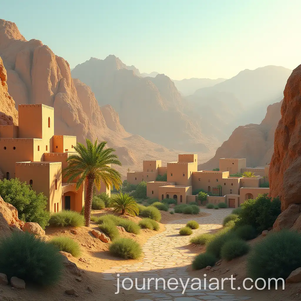 Rugged-Hajar-Mountains-and-Traditional-Emirati-Architecture-with-Oasis-and-Terraced-Gardens