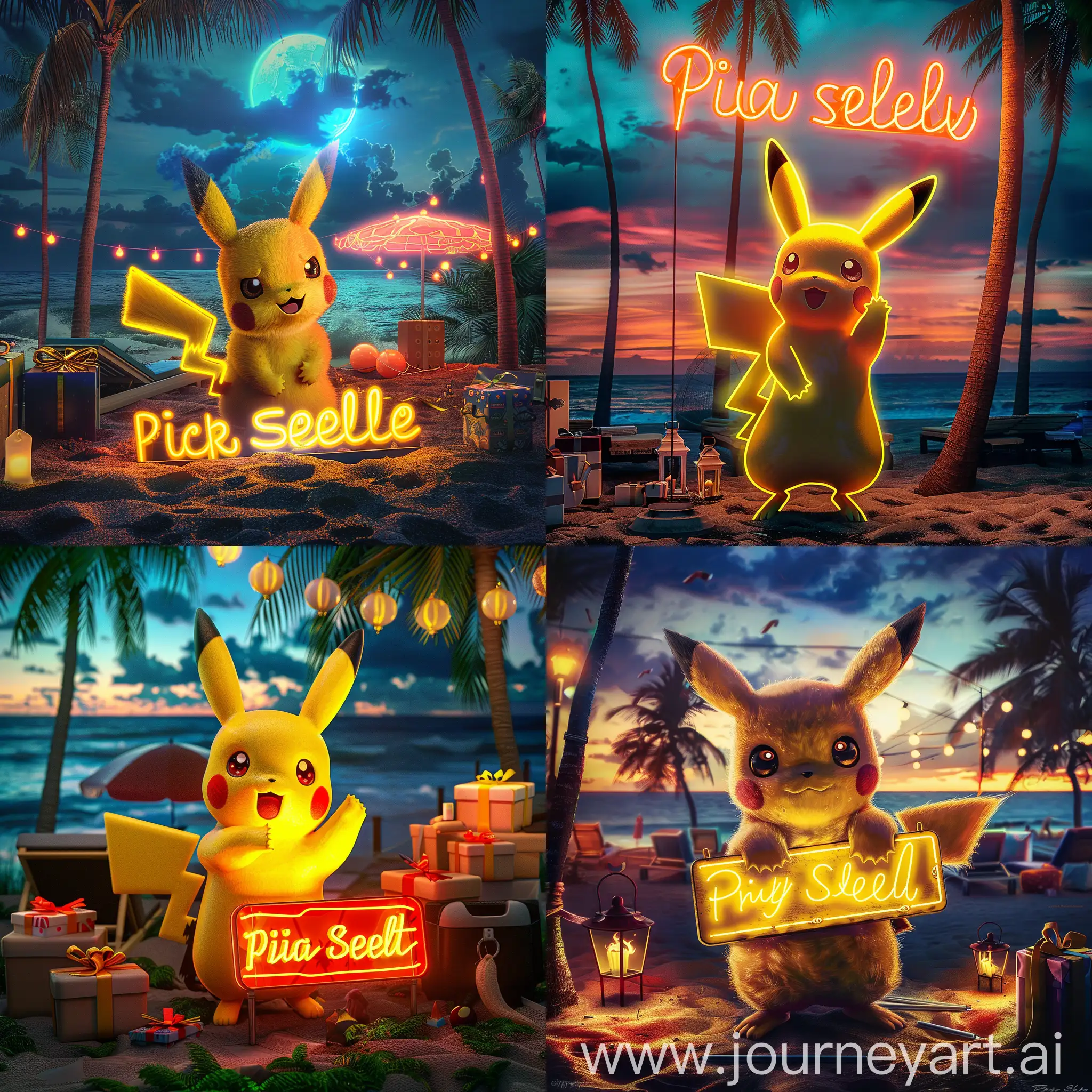 Pikachu-Neon-Sign-at-Tropical-Beach