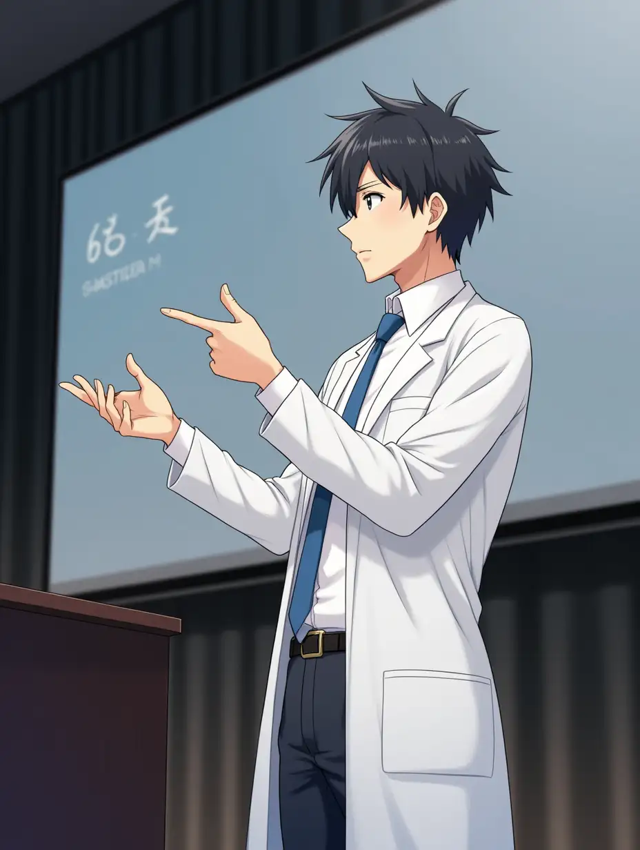 Young-Scientist-Explaining-on-LCD-Screen-in-Anime-Style