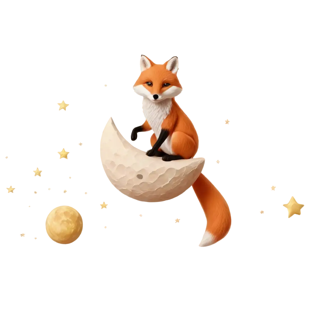 Fox-Sitting-on-Moon-Shaped-Rubber-Object-PNG-HighQuality-Image-for-Creative-Projects