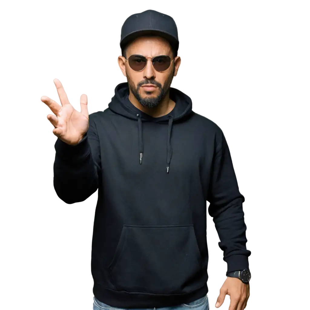 Stylish-Black-Beard-Man-in-Sunglasses-Rap-Hat-and-Hoodie-PNG-Image-for-Multiple-Creative-Uses