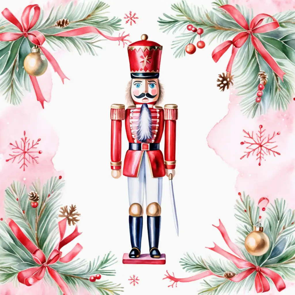 The Nutcracker Amidst a Festive Christmas Wonderland in Watercolor