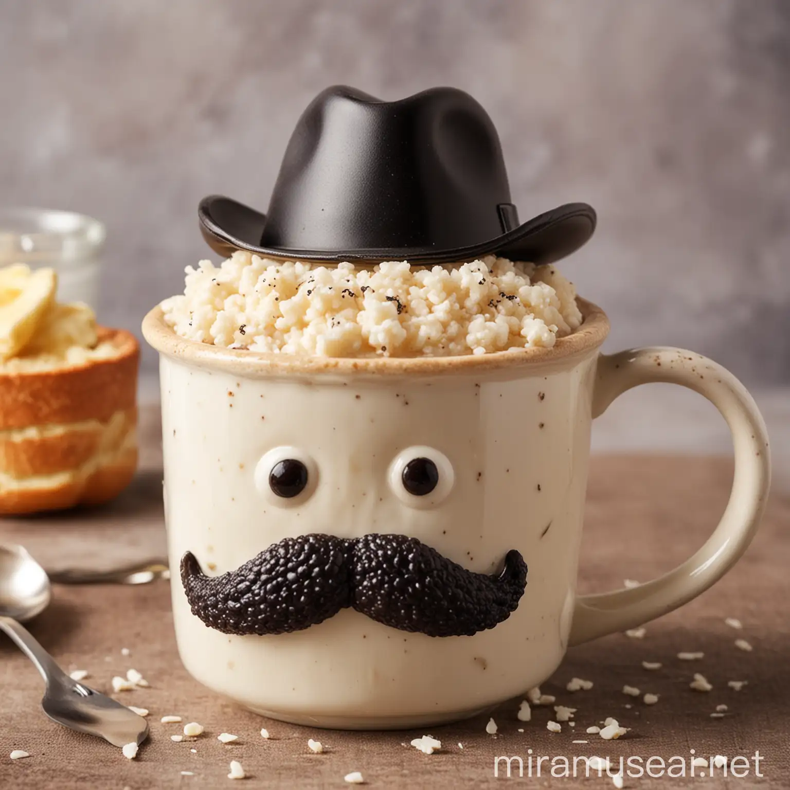 Mug with Mustache and Rice Pudding Hat