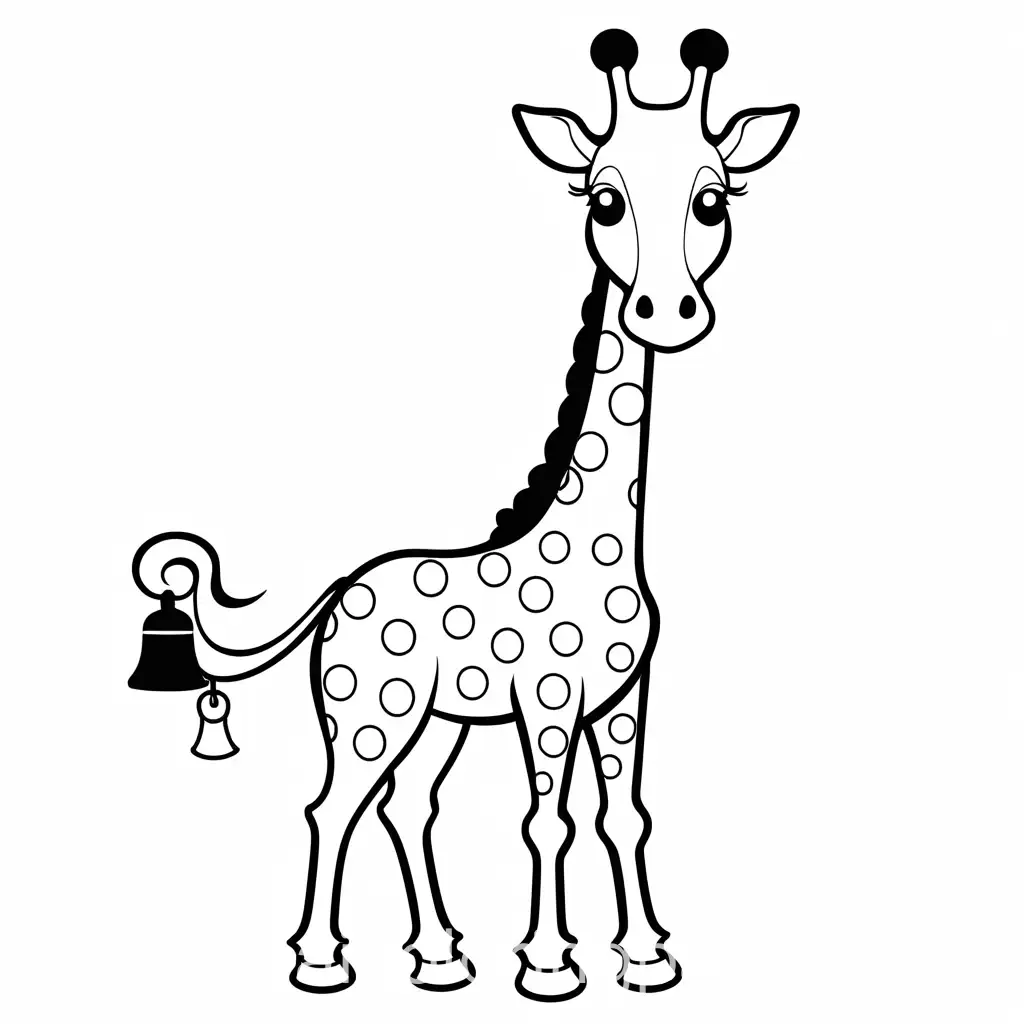 Monochrome-Coloring-Page-of-Giraffe-in-Polka-Dot-Dress-Ringing-Bell