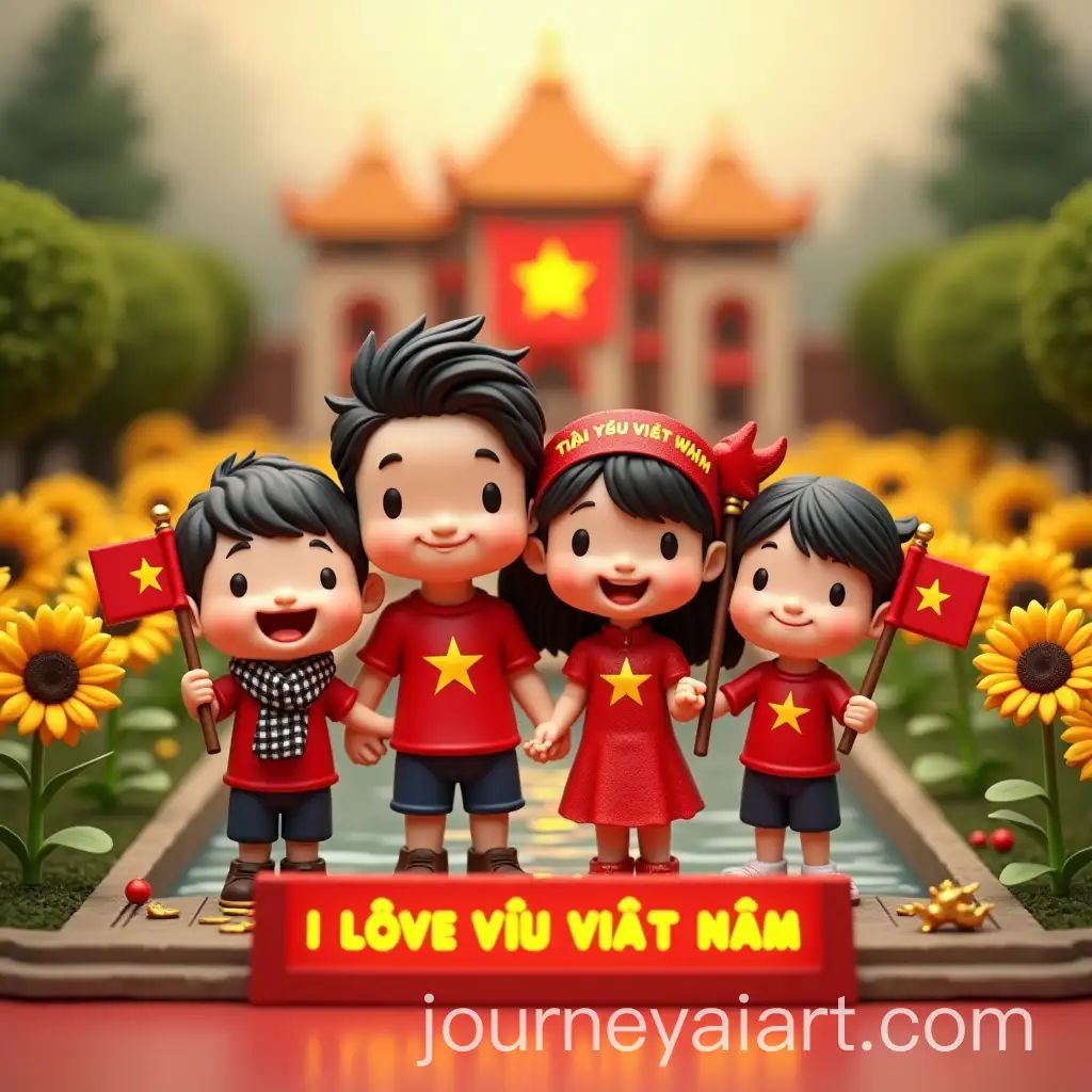 Happy-Vietnamese-Family-in-Chibi-Style-with-Independence-Palace-Diorama