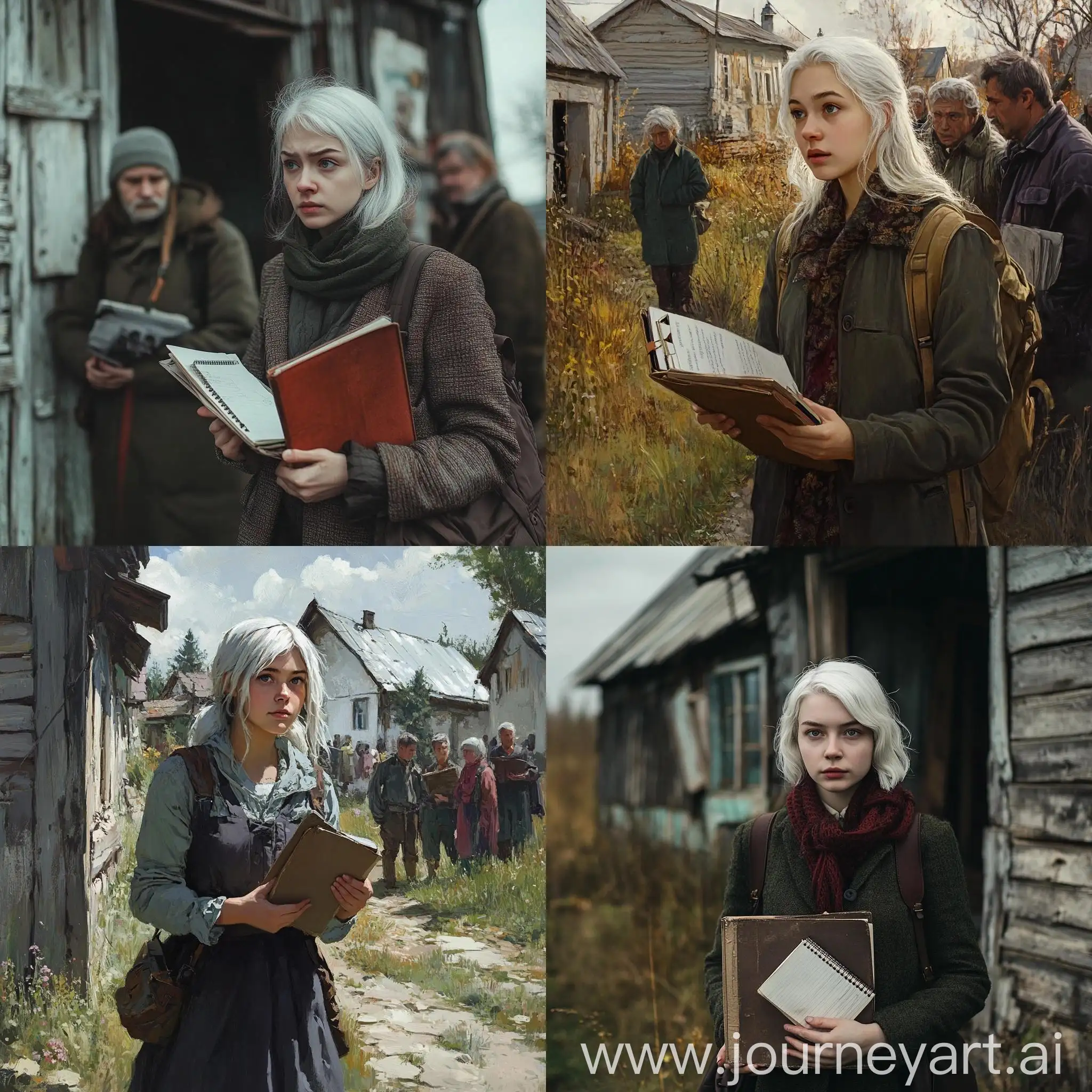 Curious-WhiteHaired-Journalist-Investigates-Old-Russian-Village