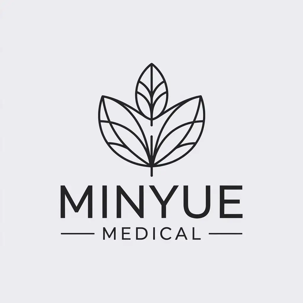 a vector logo design,with the text "Minyue Medical", main symbol:leaf,Minimalistic,be used in medical industry,clear background