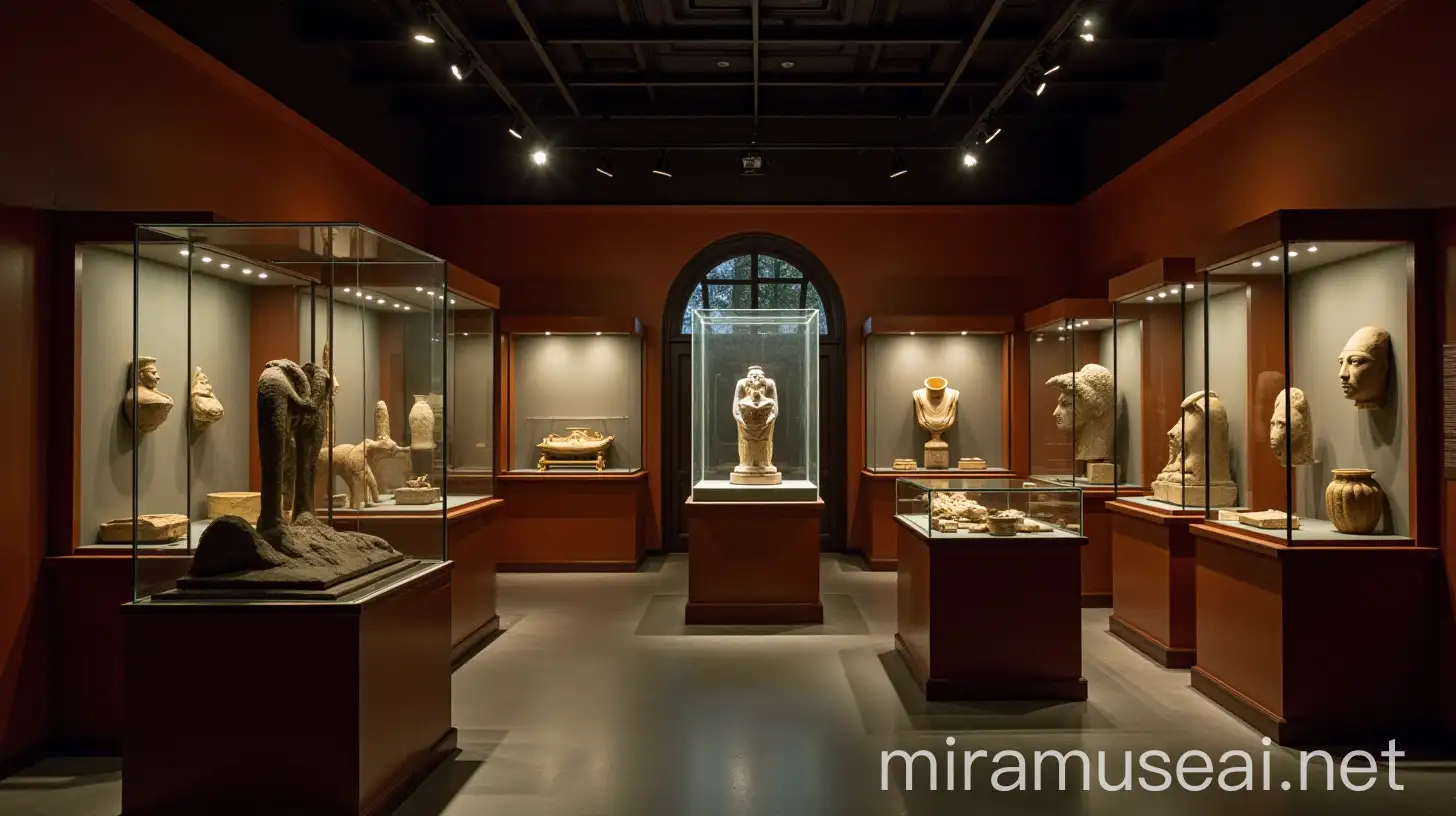 Nighttime Display of Ancient Artifacts at Cambridge University Museum