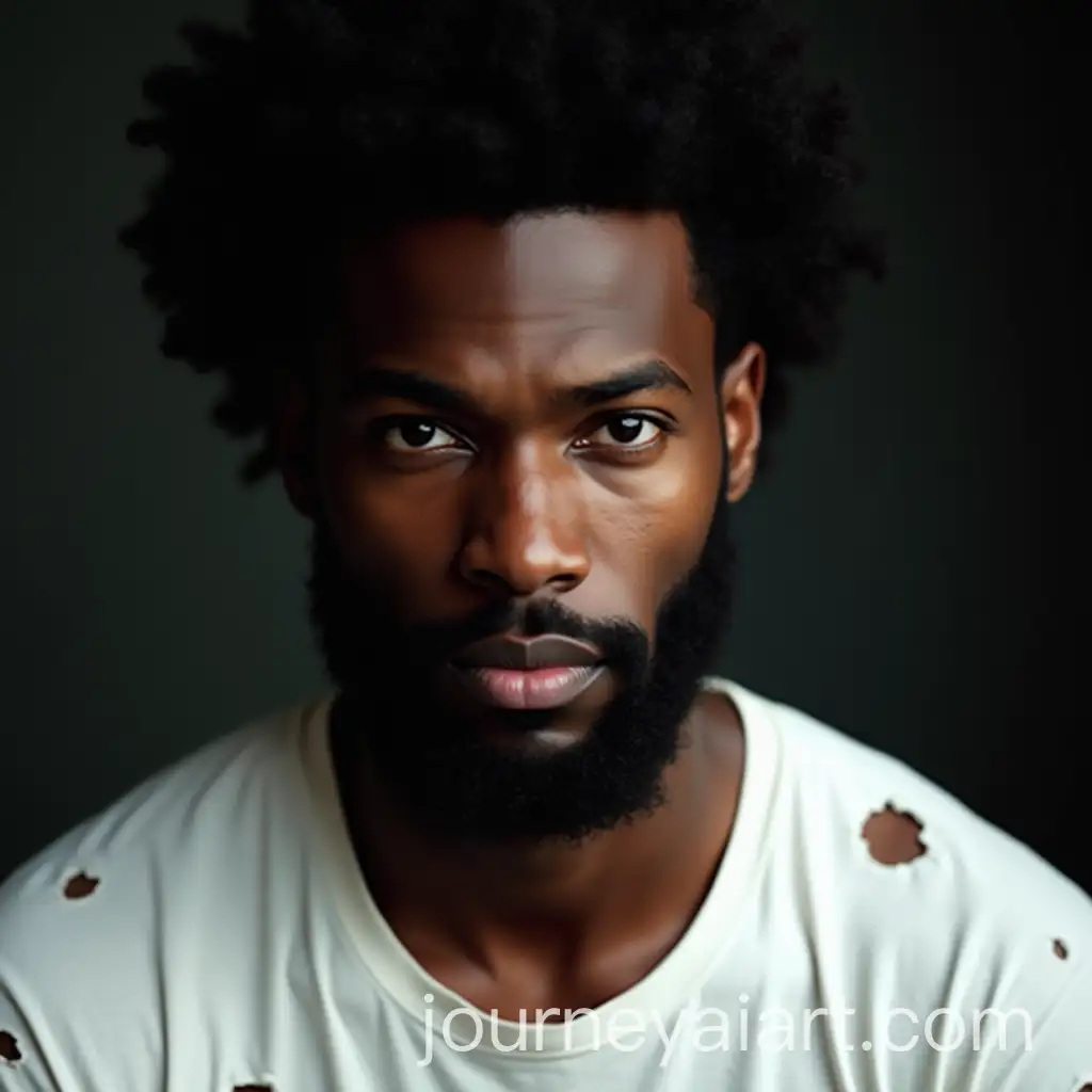 Handsome-Young-Black-Man-with-Intense-Expression-and-WornOut-TShirt