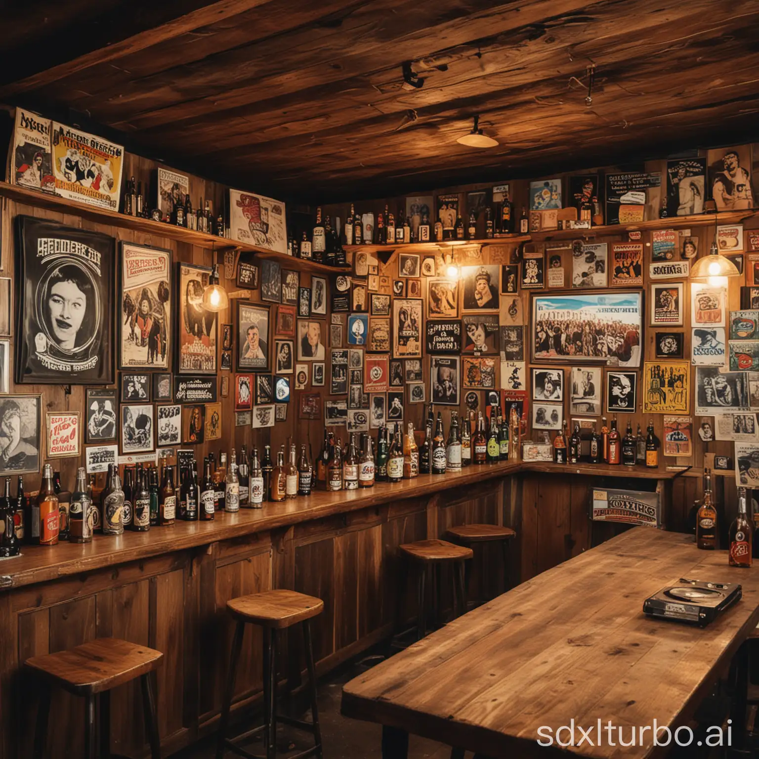 Friends-Enjoying-Beer-at-a-Vintage-Rock-Bar-with-Record-Player