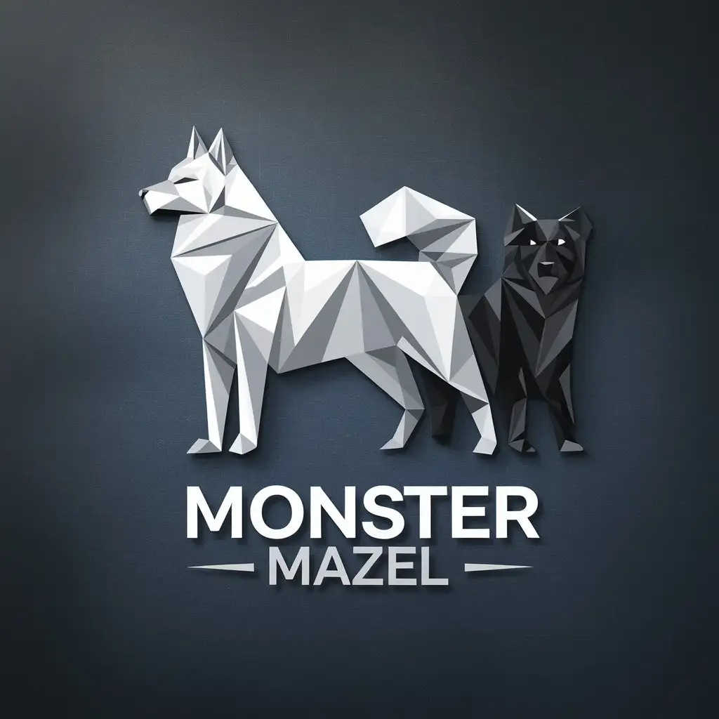 LOGO Design for Monster Mazel Samoyed Svensk Lapphund in Light Origami Style with Dark Steel Blue Background