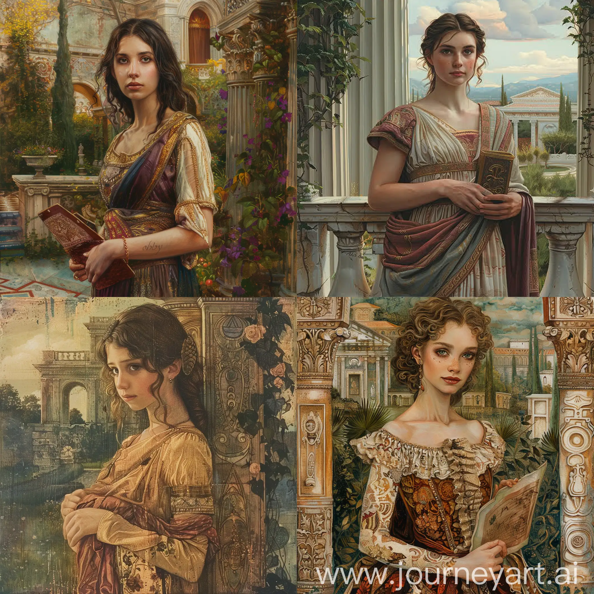 Renaissance-Painting-of-an-Ancient-Girl-in-Traditional-Attire-with-Serene-Expression-and-Classical-Background