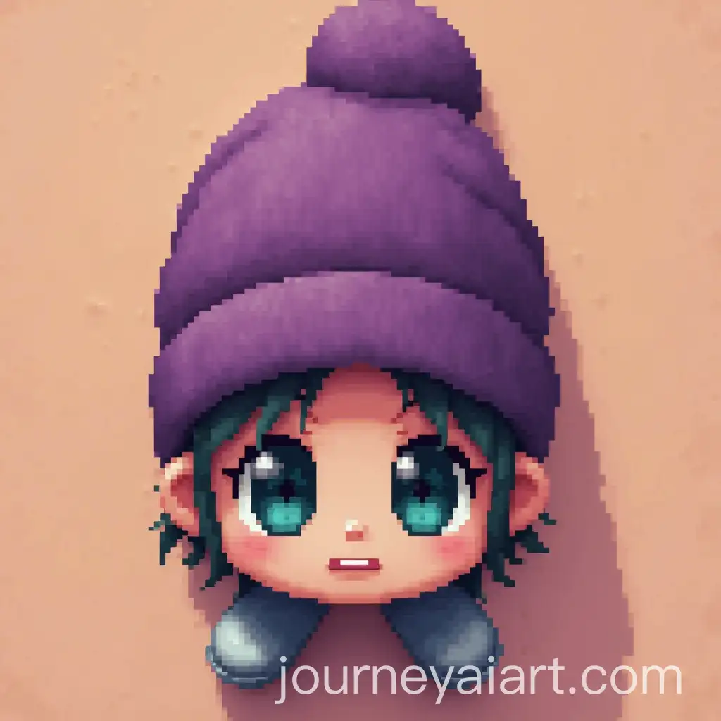 90s-Style-Primitive-Pixel-Art-Character-in-Purple-Beanie-from-Top-View