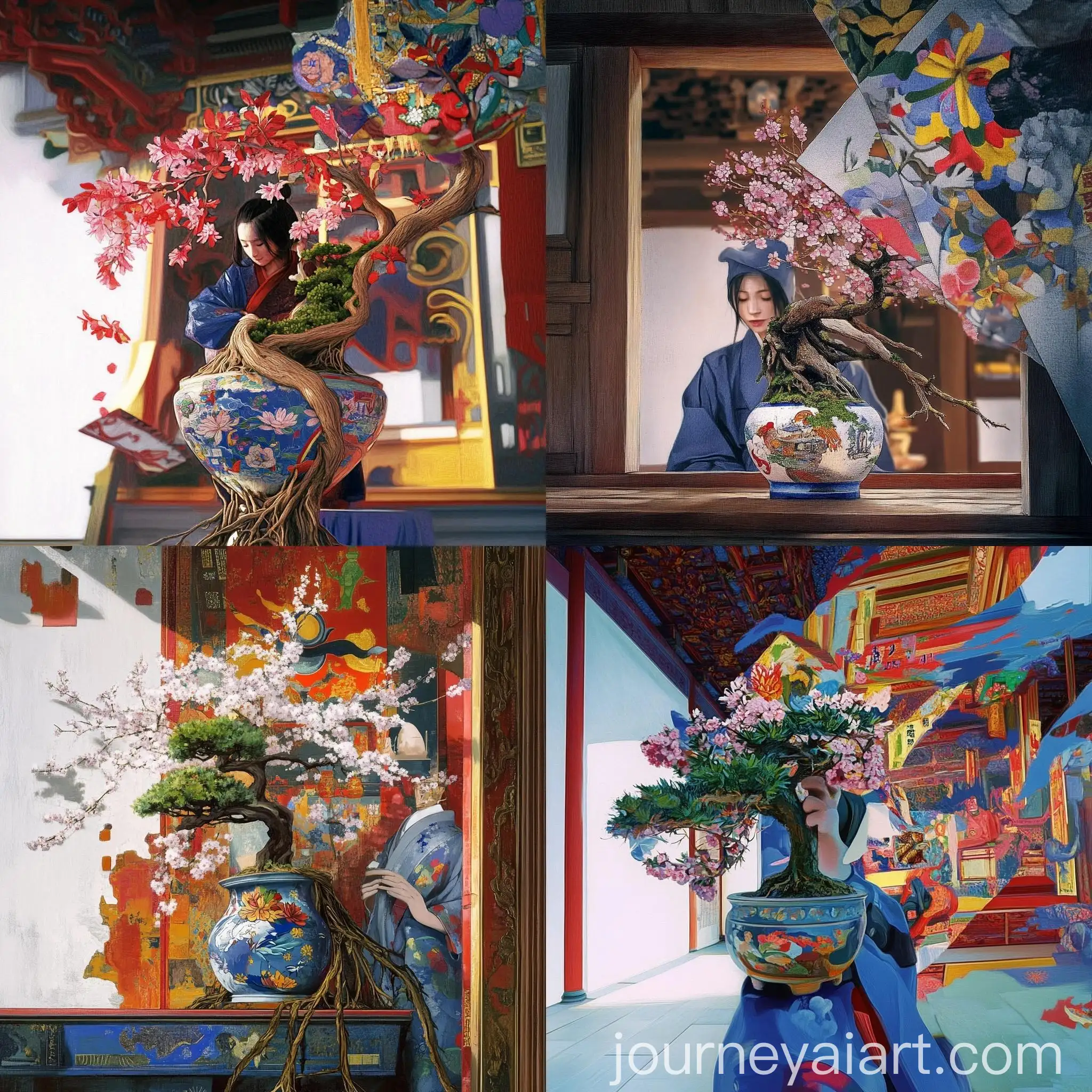 Buddhist-Temple-Interior-with-Blossoming-Sakura-Bonsai
