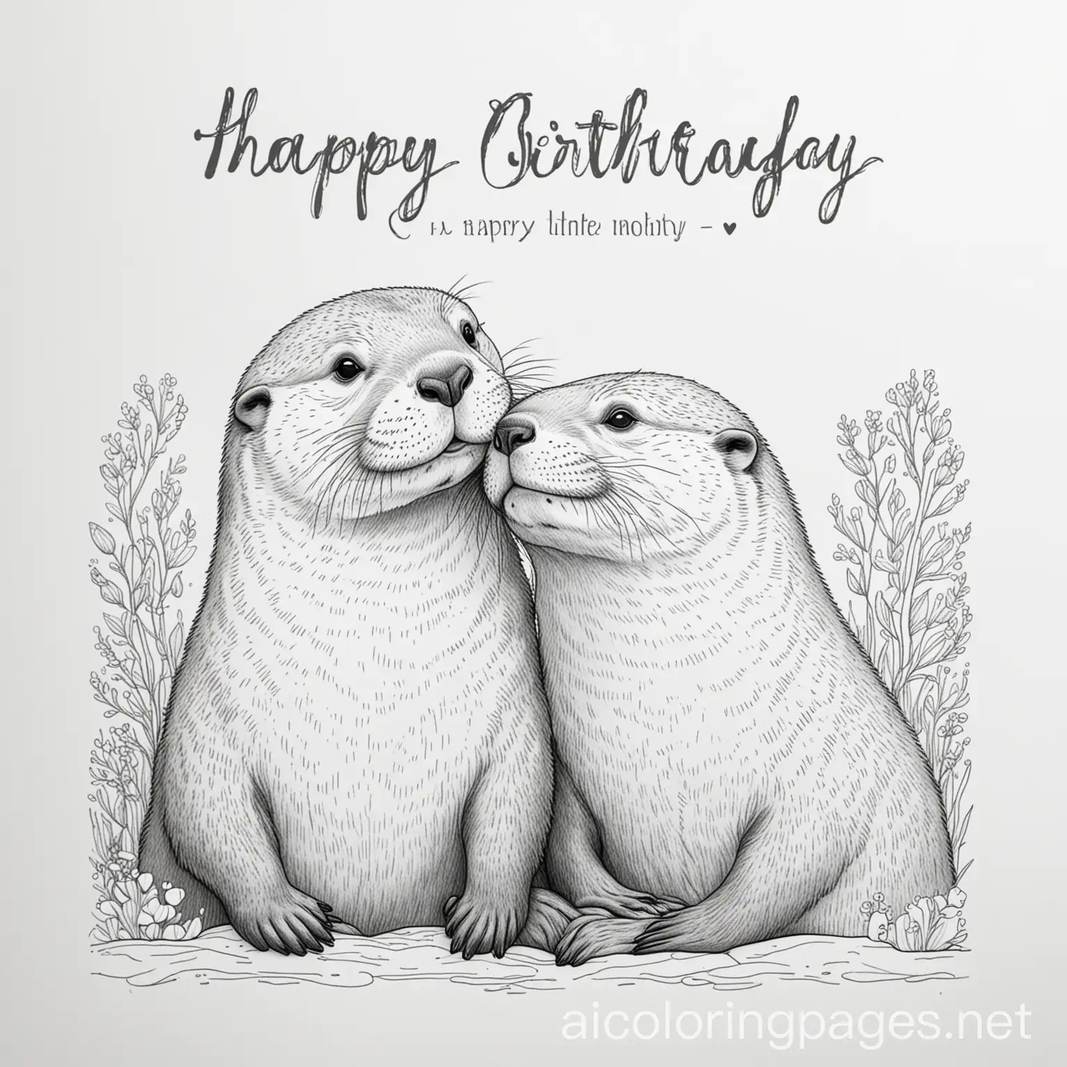 Otters-Celebrating-Birthday-Snuggling-Couple-Coloring-Page