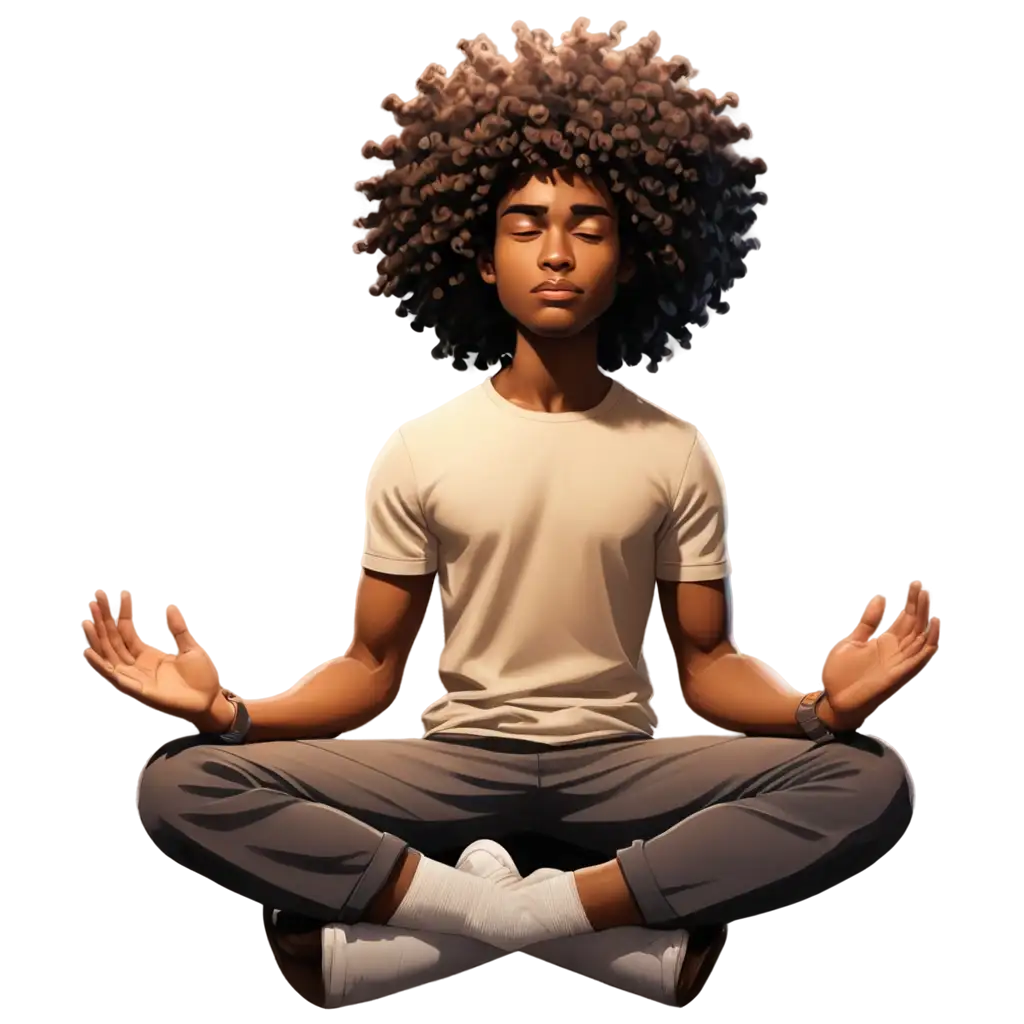 Meditating-Cartoon-Black-Man-with-Afro-PNG-Image-Reflecting-Serenity-and-Cultural-Identity