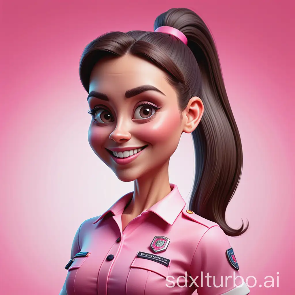 Realistic-Cartoon-Style-Woman-with-Long-Ponytail-in-Pink-Uniform