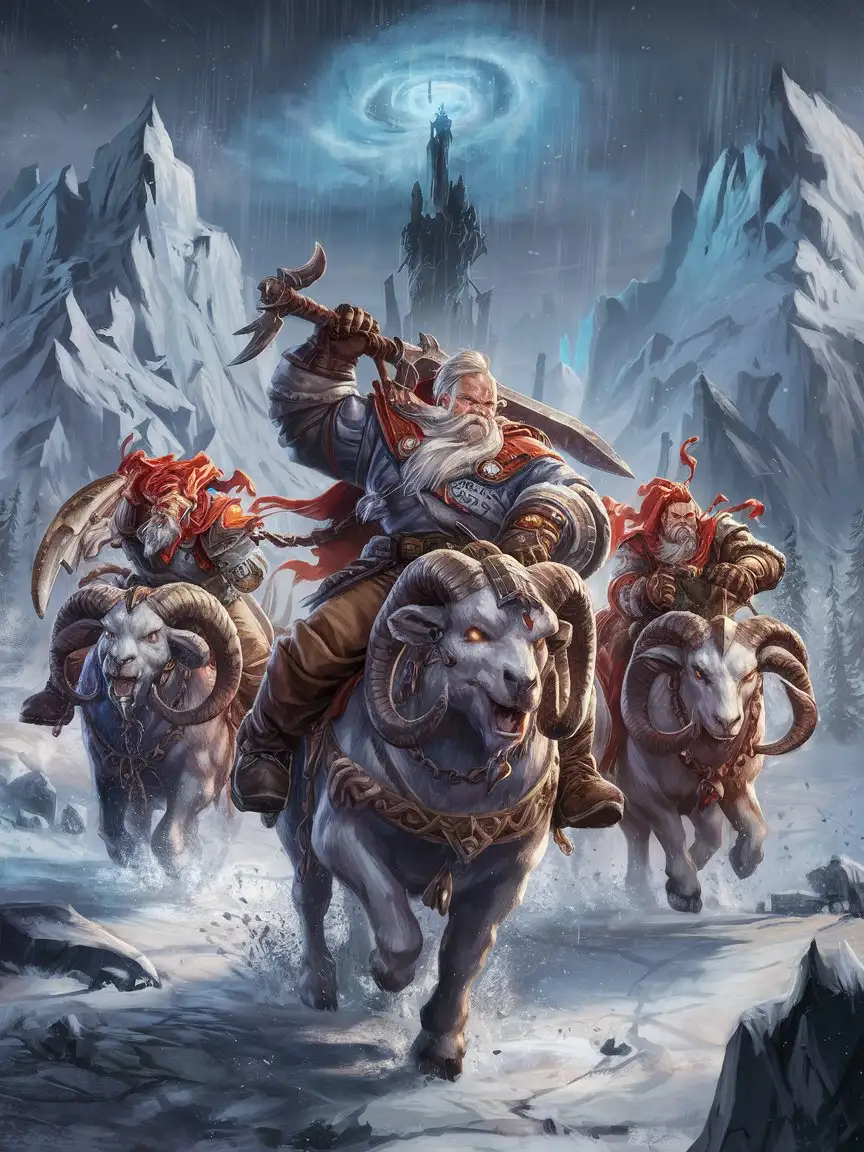 Elite Dwarf Outriders Charging Through Blizzard with Battle Rams