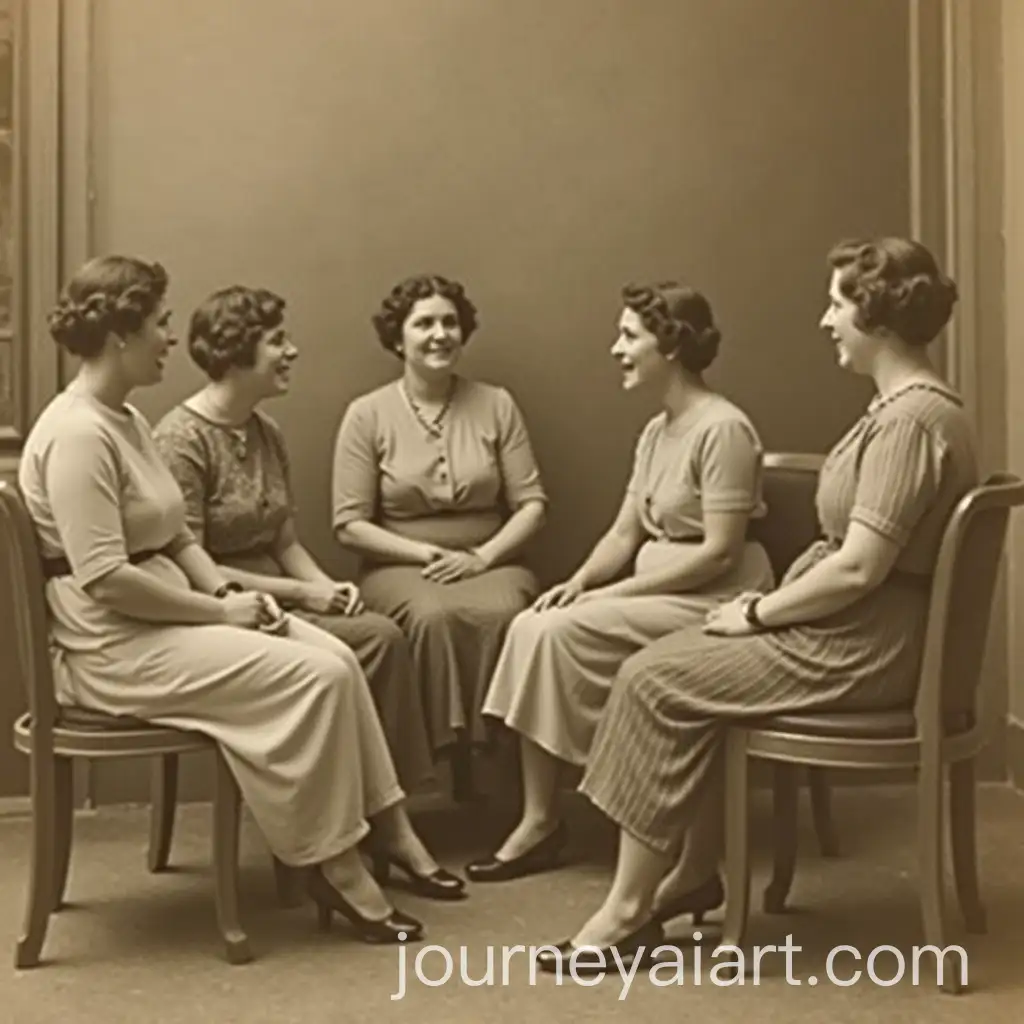 Group-of-Women-in-Animated-Conversation-Vintage-Sepia-Photo
