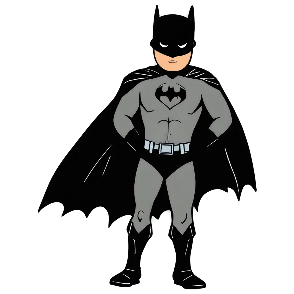 simplistic black and white line art drawing of a cute super hero batman, no colors, white background, for coloring book