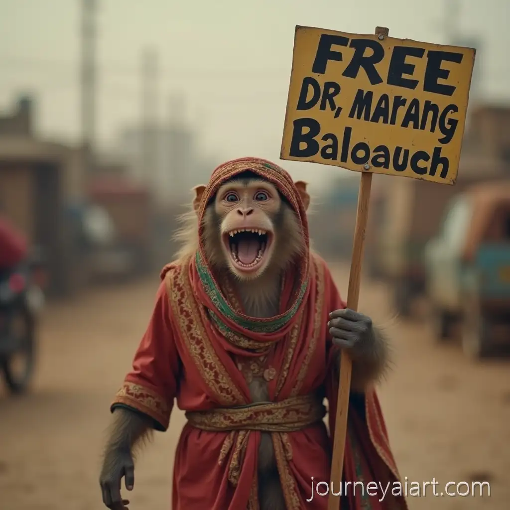 Cheerful-Monkey-in-BaloAI-Image-Prompt-Expansionchi-Clothes-Holding-Banner-for-Dr-Marangs-Freedom
