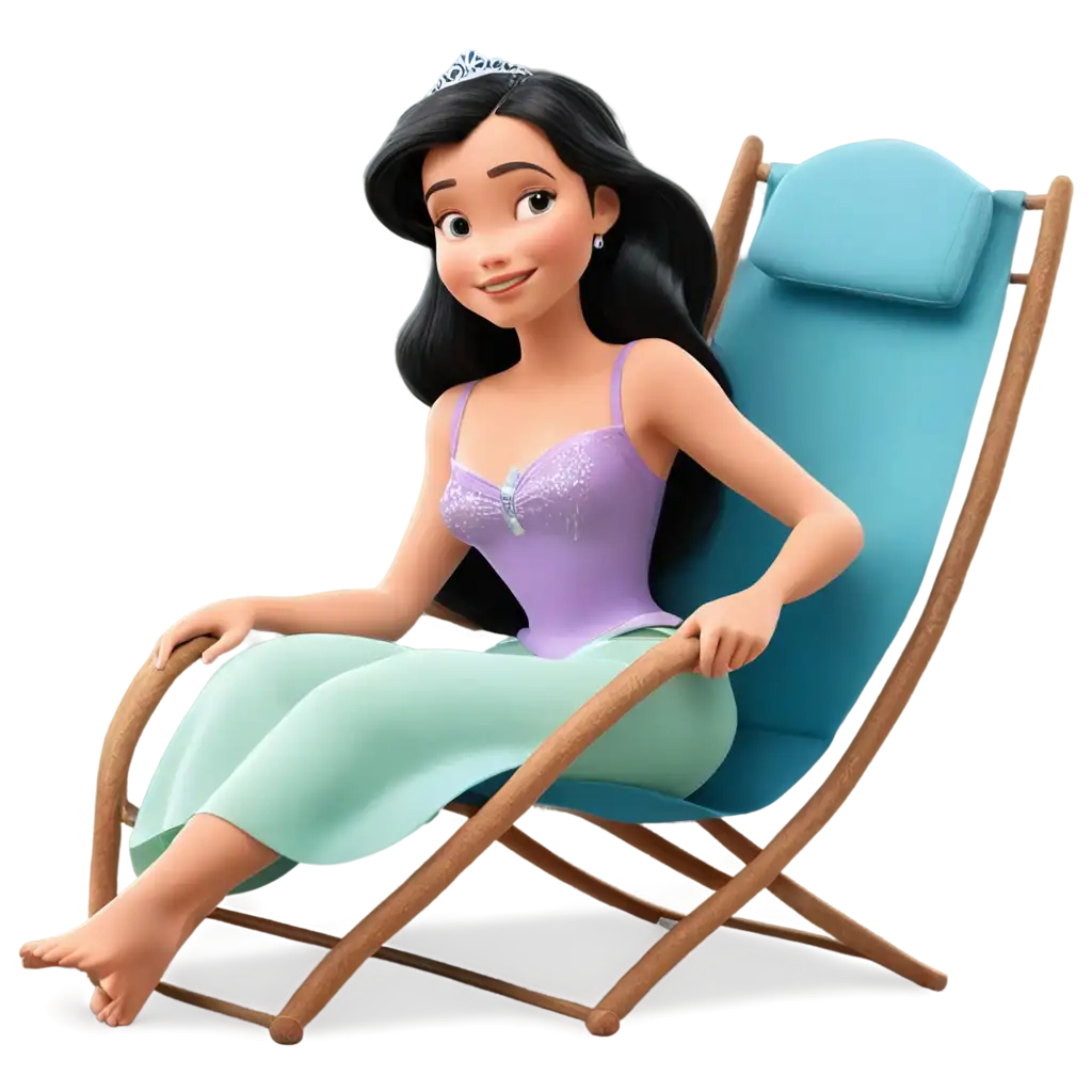 Cartoon-Disney-Princess-in-Beach-Chair-PNG-Image-Playful-and-Colorful-Illustration