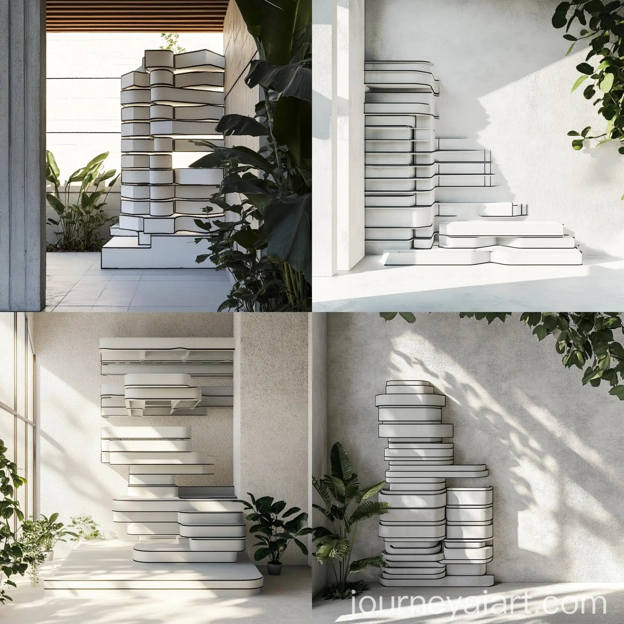 Modern-Urban-Architecture-with-White-Cement-and-Plants