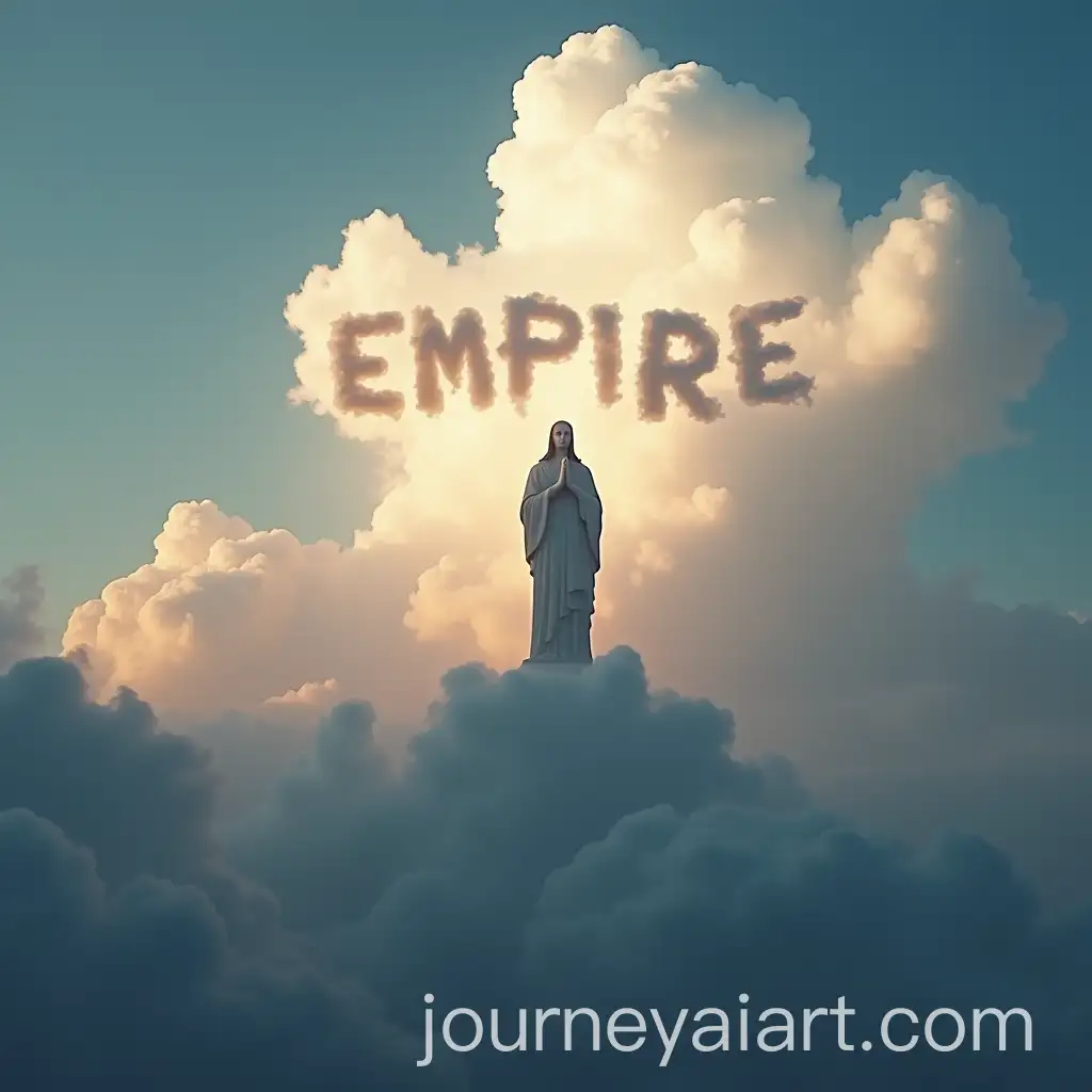 Silhouette-of-a-Praying-Statue-in-the-Clouds-with-EMPIRE-Lettering-for-Music-Track-Cover