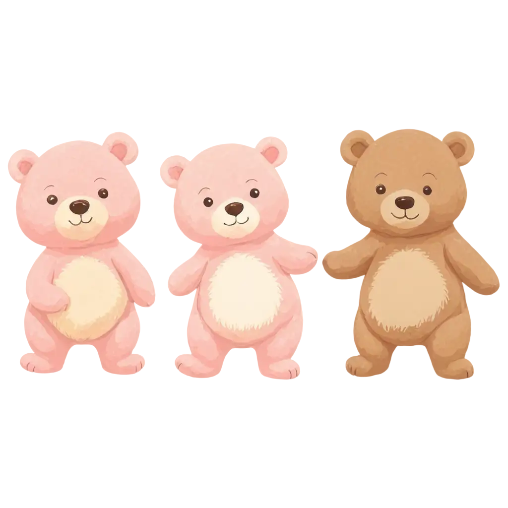 Bears, Sticker, Lovely, Pastel, Disney, Contour, Vector, White Background, Detailed