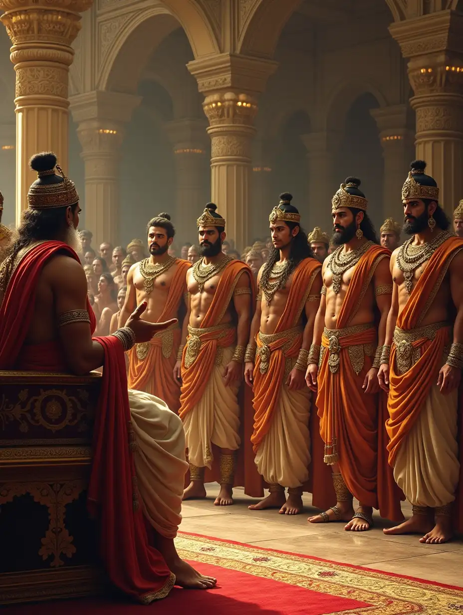 King-Dhritarashtra-and-the-Five-Pandavas-in-Ancient-Indian-Royal-Court