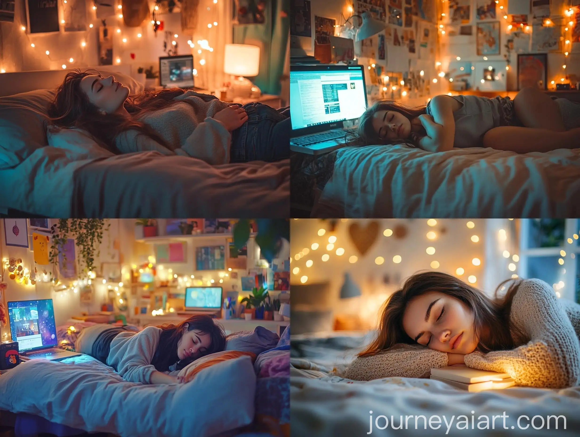 Young-Woman-Relaxing-in-Cozy-Bedroom-Under-Warm-Desk-Lamp-Light