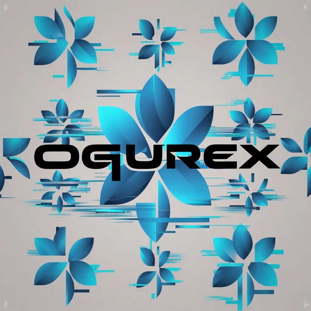 a logo design,with the text "Ogurex", main symbol:Glitched Blue flowers, man, electronic music,Moderate,be used in Music industry,clear background