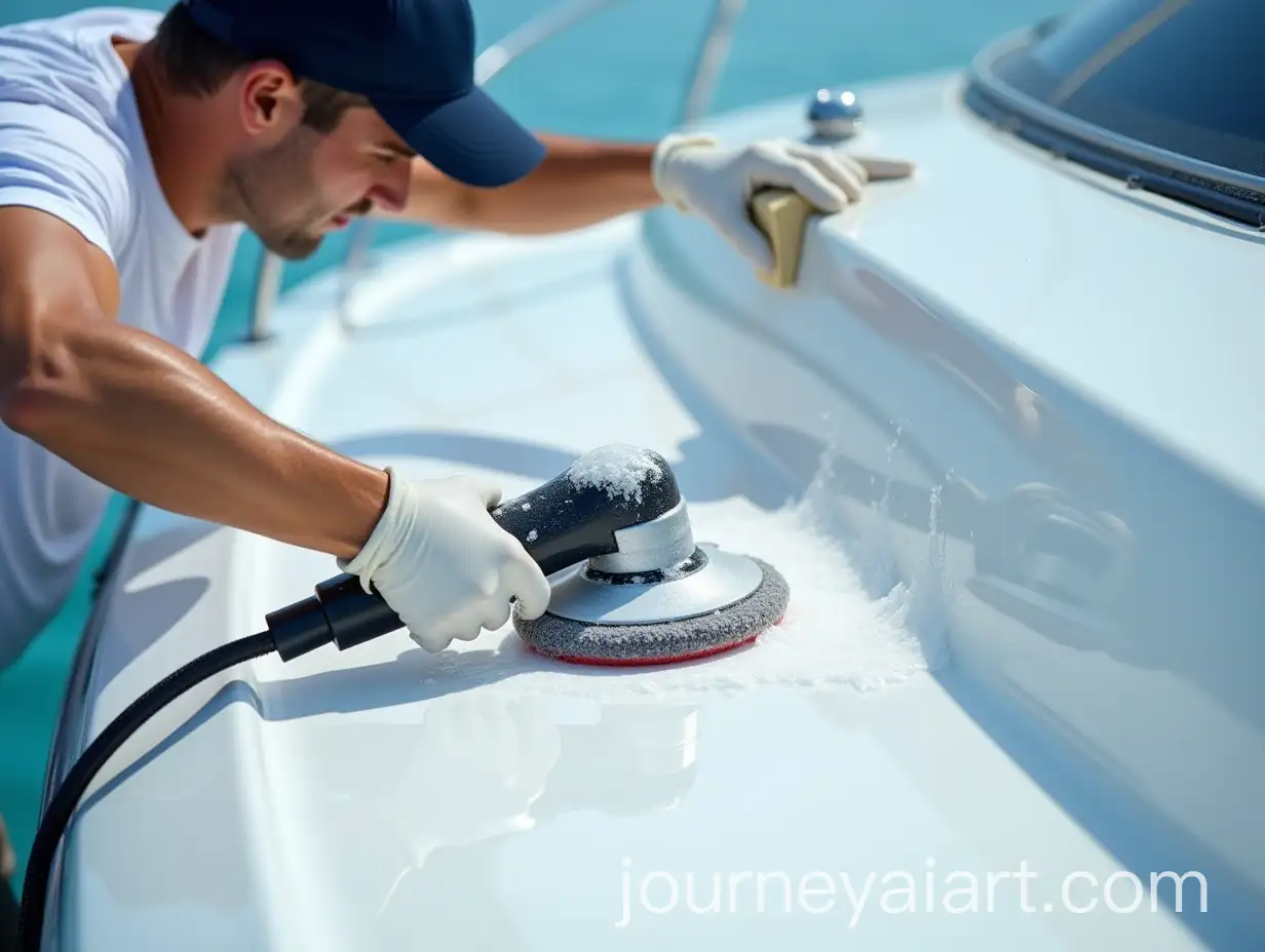 Person-Cleaning-White-Yacht-with-Polishing-Machine-and-Soap-Sponge-by-Serene-Sea