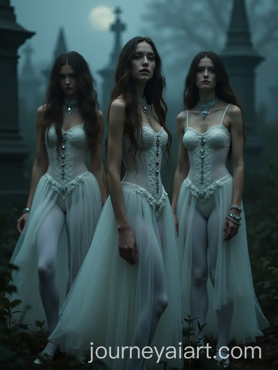 Three-Ballerinas-in-Elegant-Lace-Leotards-in-a-Tim-BurtonStyle-Graveyard