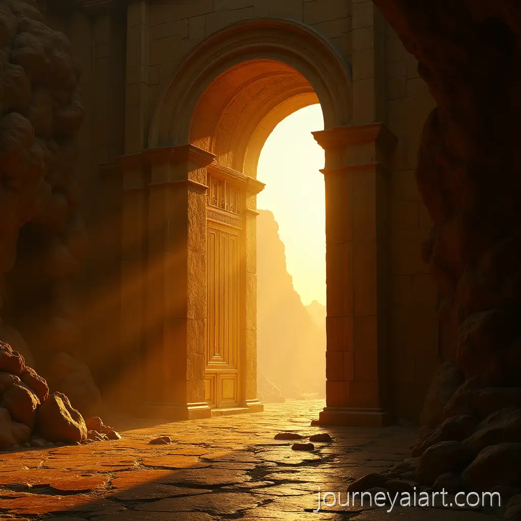Cinematic-View-of-an-Ancient-Gold-Gate-in-an-Opened-City
