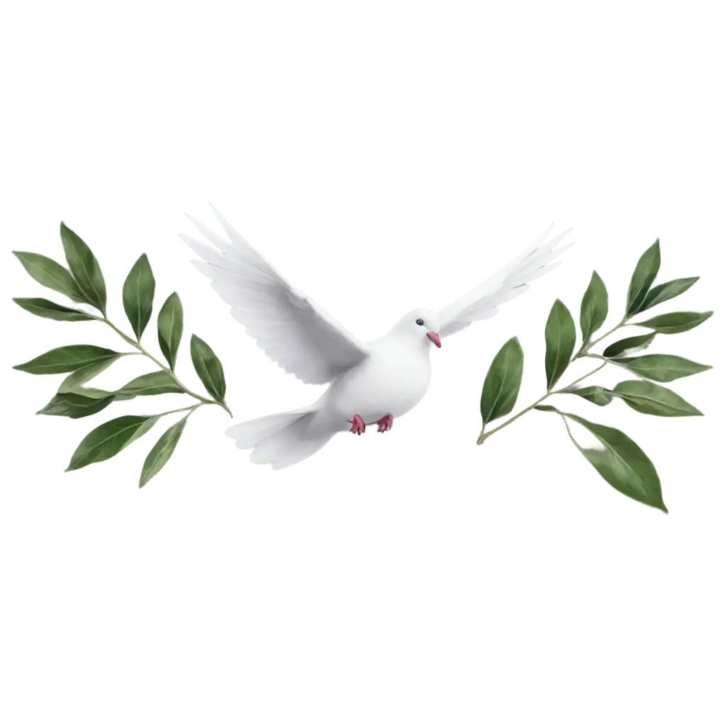 create a mock of real dove carrying olive leaves between peak