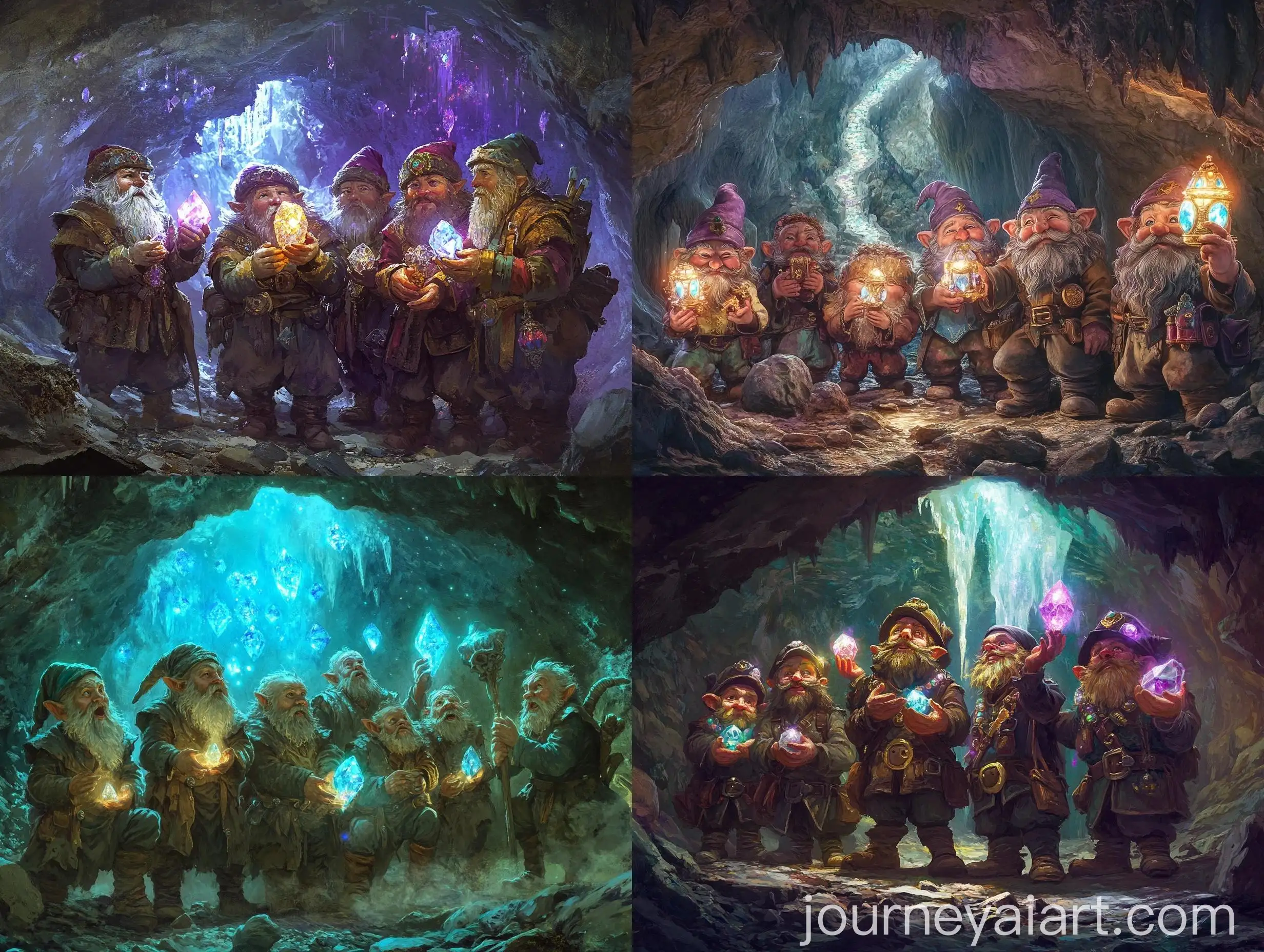 Seven-Dwarves-in-a-Mystical-Cave-with-Glowing-Gemstones-and-Crystals