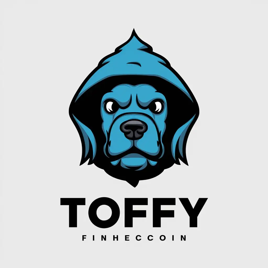 a vector logo design,with the text "Toffy", main symbol:face of blue strange dog in the hood, memecoin, blockchain,complex,be used in Finance industry,clear background