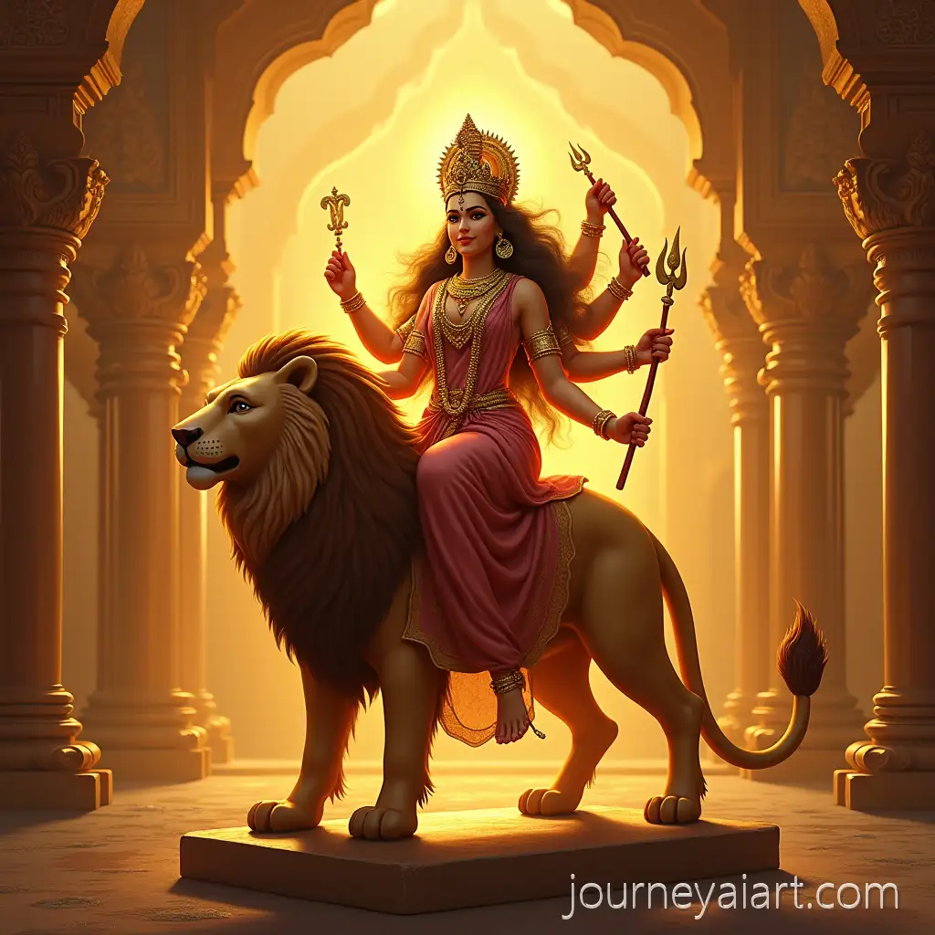 Divine-Goddess-Durga-Riding-a-Majestic-Lion-in-a-Golden-Temple-Setting