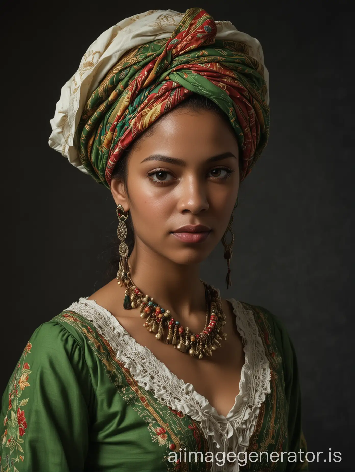 Beautiful-Caribbean-Woman-in-Madras-Costume-Contemporary-Realist-Portrait-Photography