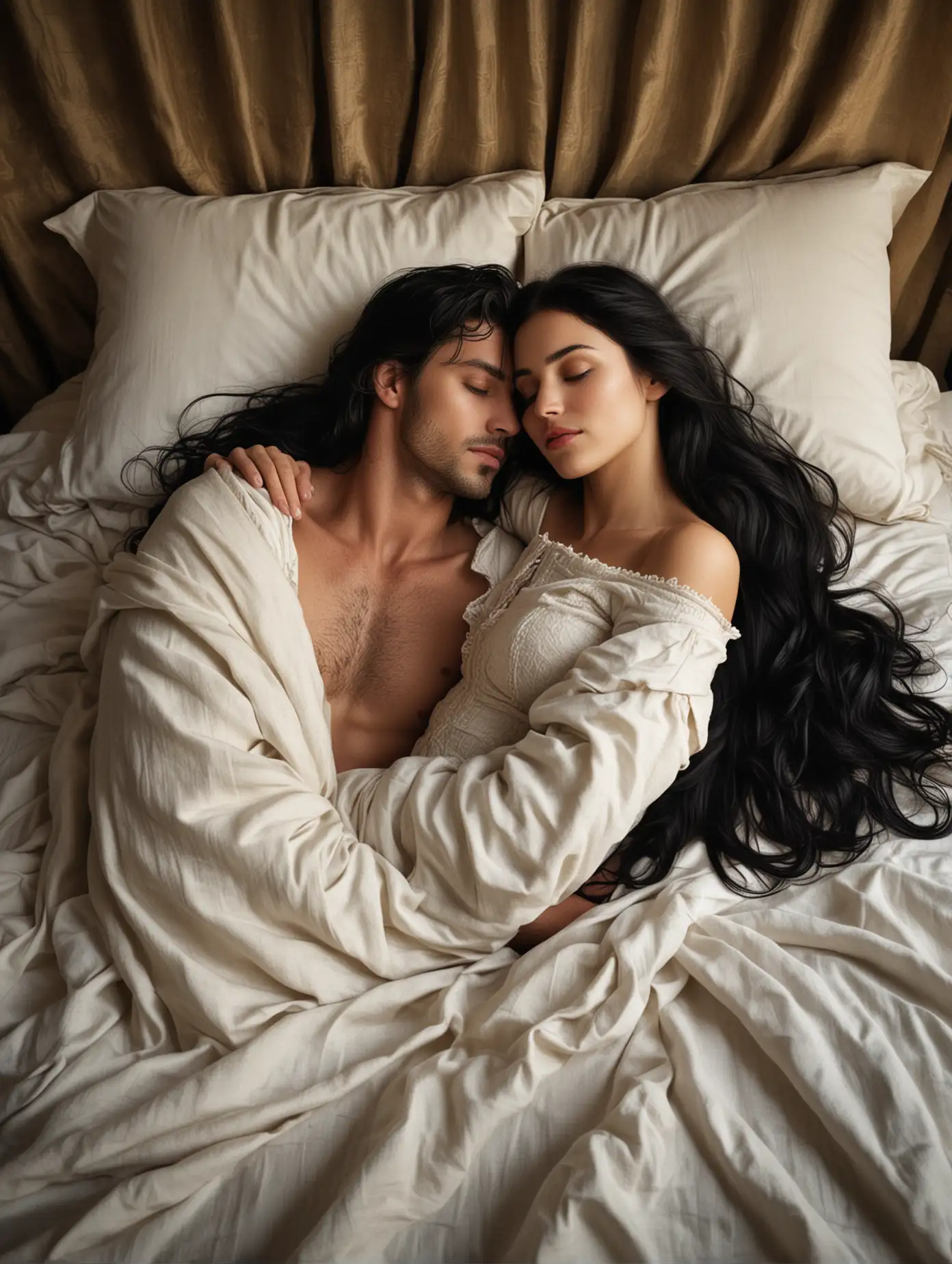 Medieval Bed Scene with Handsome Man and Serene Woman