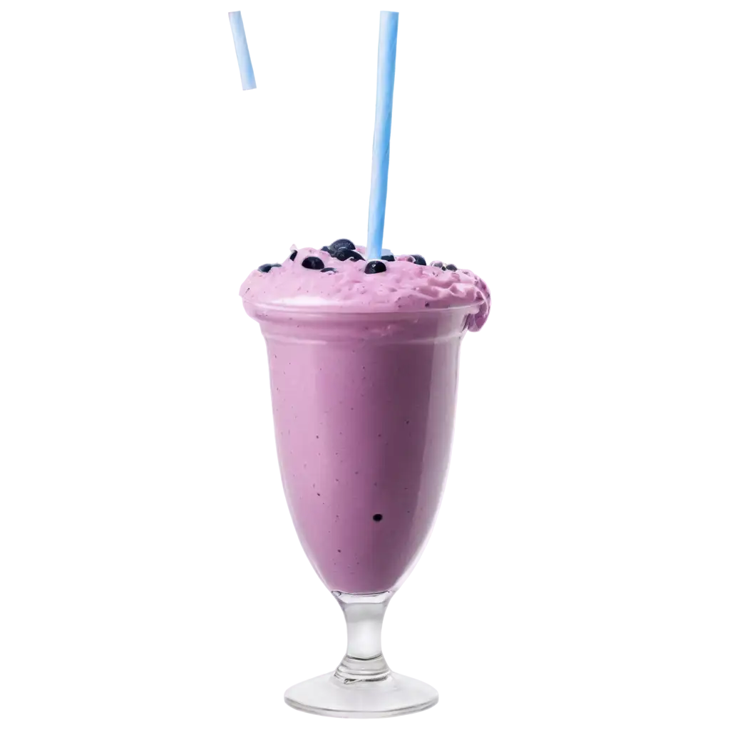 a blueberry AI milkshake with milk jumping out of the glass