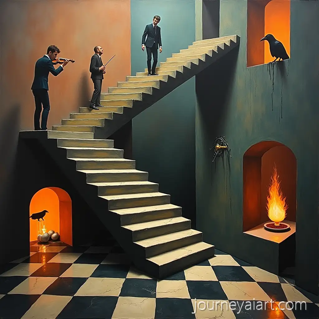 Surreal-Expressionist-Scene-with-Fragmented-Figures-Impossible-Architecture-and-Symbolic-Animals