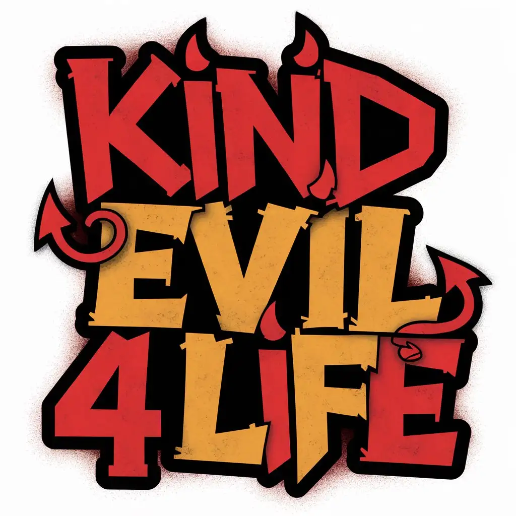 НАДПИСЬ "KIND EVIL 4 LIFE" В СТИЛЕ ГРАФИТТИ ИЗ GTA SAN ANDREAS НА БЕЛОМ ФОНЕ 